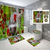 【hot】♞▨  Hedgehog Shower Curtain Set Safflower 4 Pcs Non-Slip Toilet Cover