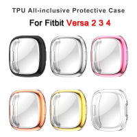 ปกป้องหน้าจอเคสสำหรับ Fitbit Versa /Versa Lite/Versa 2/Versa 3 /Versa 4เปลือกกันชนชุบฝาครอบเต็มตัว TPU นิ่มสำหรับ Fitbit Sense 2 /Sense เคส