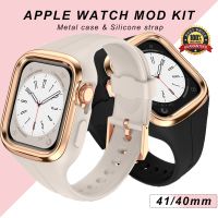 ◈♟ Sports Silicone Mod Kit For Apple Watch 7 8 41mm Luxury Metal Frame Cover Rubber Strap For iWatch 6 SE 5 4 40mm Bracelet Band