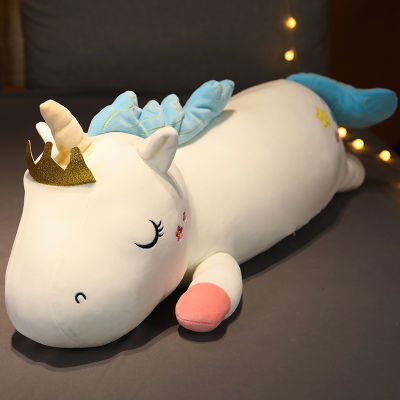 65-100cm Giant Plush Toy Kawaii Lying Unicorn Doll Pillow Fluffy Animal Plushie Toy Long Bed Sleeping Bloster Pillow Girls Gift