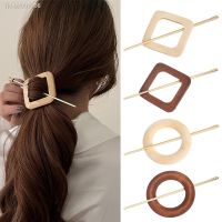 ₪◑▥ Women Retro Simplicity Hair Sticks Elegant Geometric Round Square Chopstick Hair Pins Hair Clips Metal Wood Hair Accessories