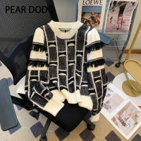 PEAR DODO ถักทอเสื้อกันหนาวพู่ทรงหลวมสไตล์คนขี้เกียจย้อนยุคเกาหลีสำหรับผู้หญิง