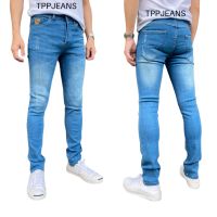 TPPJEANS Winsman210 Skinny Blue Denim กางเกงยีนส์สกินนี่ชายสีบลูฟอก ทรงเดฟ ผ้ายืด สวมใส่สบาย กระดุม ป้ายหนัง แท้ Size 28-36 รับชำระปลายทาง