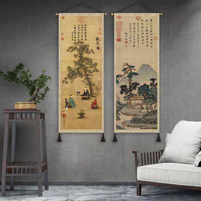 โฮมสเตย์จีนคลาสสิกภาพวาดแขวนศิลปะผ้าหนาสองชั้นโบราณพรมผ้าตกแต่งผนังแขวนพื้นที่สไตล์โบราณ Pengluomaoyi
