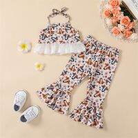 Toddler Baby Girl 2pcs Pants Clotjhing Suit Toddler Summer Sleeveless Halter Bull Print Tank Top Flare Pants Kids Cotton Outfit  by Hs2023