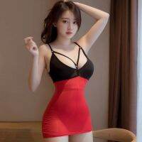 Muyao Sexy and Fun Lingerie Ice Silk One Piece Wrap Hip Skirt Multi color Matching Sleeping Dress Slimming and Passionate Temptation L3QW