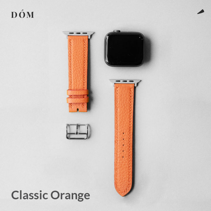 สายนาฬิกา-apple-watch-dom-type-02-orange-สายนาฬิกาหนังแท้-german-deep-grain-สายแอปเปิ้ลวอชหนังแท้