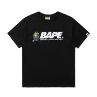 ☈BAPE ผ้าฝ้ายคอกลมทรงหลวมแขนสั้นสำหรับผู้ชาย,เสื้อพิมพ์ลายตัวหนังสือสีเงินเสื้อแบรนด์อินเทรนด์ญี่ปุ่นสำหรับวัยรุ่นฤดูร้อน