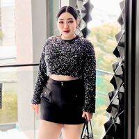 Plus size เสื้อวิบวับ ครอปใส่ปาร์ตี้ สาวอวบอ้วน เสื้อใส่งานวันเกิด : รุ่นคอนบิร่า (N7)