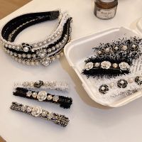 [COD] South Koreas diamond-encrusted pearl flower headband new narrow side pressed hair high skull top out fashion autumn and winter accessories for women