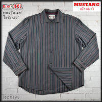 MUSTANG®แท้ อกจริง 48 ไซส์ 3XL เสื้อเชิ้ตผู้ชายมัสแตงค์ แขนยาว สีเทาดำ ลายแนวตั้ง มีกระเป๋าที่อก