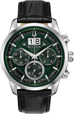 Bulova Mens Classic Sutton Big Date Chronograph Watch Classic Sutton Green/ Black Leather Strap