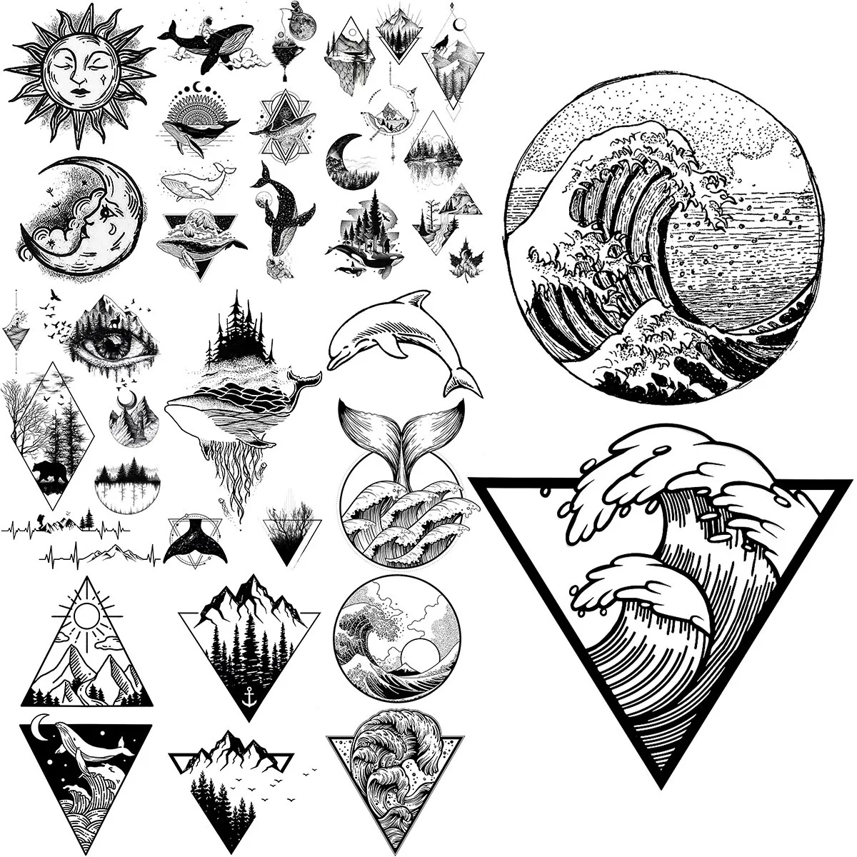 Sea Wave Temporary Tattoos For Women Adults Realistic Sun Moon Whale  Astronaut Mountains Rivers Fake Tattoo Stickers Body Tatoos | Lazada  Singapore