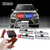 4 In 1 Red Blue Emergency Strobe Lights Lights 12V With Wireless Remote Control Flash Grille Light for Cars Truck Van SUV