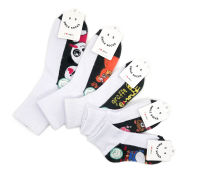 ?SMILE SOCKS?ถุงเท้านักเรียนไทย ข้อสั้นสีขาวพื้นเทาการ์ตูน ผ้าหนาพิเศษX2 (แพ็ค12คู่)??