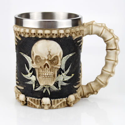 Stainless Steel Skull Mug Viking Skeleton Wolf Knight Gothic Design Coffee Beer Tankard Mugs Christmas Halloween Gift 500ml