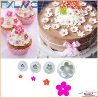 Follow Get More【PXLMG】 4pcs Plum Flower fondant เครื่องตัดเค้กลูกสูบคุกกี้แม่พิมพ์ตกแต่งแม่พิมพ์ขนม