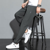 Men Pants Korean Long Pants Slim Fit Trousers Casual Ankle Pants with Elastic Waistline