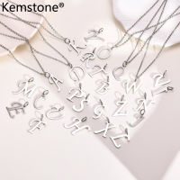 Kemstone Unisex สร้อยคอสแตนเลส26ตัวอักษรสีดำเงินกุหลาบทองชุบสำหรับผู้หญิงผู้ชาย