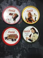 ถาดรองแก้วสังกะสี Coca-Cola 1 ชุด (4 ชิ้น 4 ลาย) งานเก่า สะสม แท้เดิม