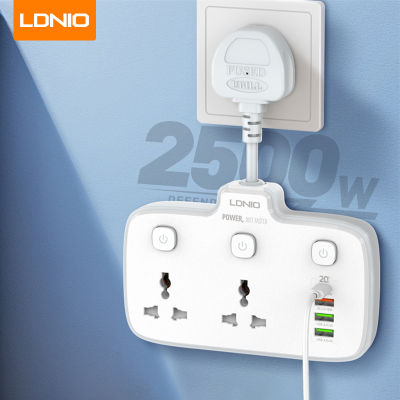 LDNIO สายไฟต่อเต้าเสียบไฟที่มี3 USB QC 3.0และ1 PD 20W เต้าเสียบขยายช่อง6 In 1ปลั๊กไฟป้องกันการโอเวอร์โหลด