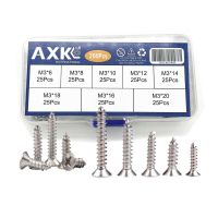 200pcs/set Countersunk flat head tapping screws with cross recessed M3 Screws Philips Screw Stainless Steel Wood Screws Fasteners