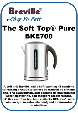 Breville The Soft Top Pure Electric Kettle - BKE700BSSUSC