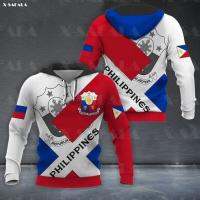 รุ่นใหม่ของฟิลิปปินส์ Flag Coat of Arms การพิมพ์ 3D Zipper Hoodie ชายและหญิง Pullover Hooded Jacket กีฬา