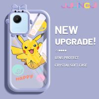 Jjlingji เคสสำหรับ Realme C30 C30s Narzo 50i Prime Case การ์ตูน Happy Pikachu Patten สีสันสดใสน่ารักกล้องมอนสเตอร์น้อยนิ่มสำหรับเลนส์กันกระแทกแบบใสเคสมือถือความคิดสร้างสรรค์โปร่งใสเคสป้องกันซิลิโคนเรียบง่าย