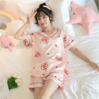 Pajamas Women Summer Thin Ice Silk Short-sleeved Two-piece Suit Net Red Hot 2021 Cartoon Ladies Home Service Pajamas