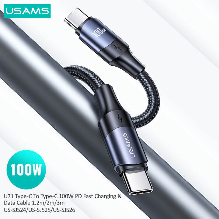 usams-pd-100w-fast-charging-data-cable-สำหรับ-air-pro-type-c-สายถักสำหรับ-hornor