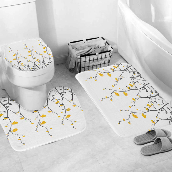 in-stock-amazon-สีขาวดอกไม้เล็กๆสีเหลืองม่านอาบน้ำชุด-พิมพ์ผ้าม่าน-ผ้าม่านห้องน้ำ-ปกอาบน้ำ