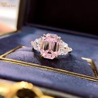 Wong Rain 925 Sterling Silver Asscher Cut Pink Created Moissanite Gemstone Romantic Cute Engagement Ring For Women Fine Jewelry