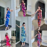 เดรส Maxy dress ผ้ามุ้งยืดงานฟรีไซส์  KT 195