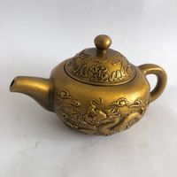 คอลเลกชันทองแดงโบราณ Shuanglong กาน้ำชาทองแดงสร้างขึ้นในรัชสมัยของจักรพรรดิเชียนหลงแห่งราชวงศ์ชิงตกแต่งบ้านราคาพิเศษพัสดุ