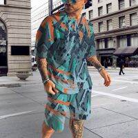 New Summer Outdoor Trend Shorts 2 Piece Outfit 3D Camouflage Printed Men Oversized Sports Suits Casual O-Neck Mens Clothing