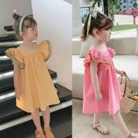 〖jeansame dress〗สาวแต่งตัวบินแขนสแควร์คอหวานชุดเจ้าหญิง Vestidos 2022ฤดูร้อนใหม่เสื้อผ้าเด็กทารกเด็กเสื้อผ้า