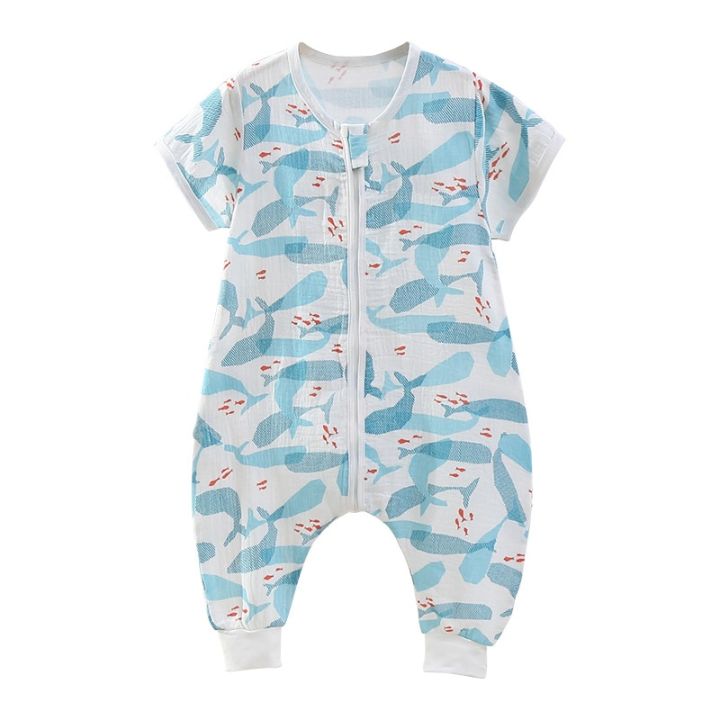 baby-sleeping-bag-double-gauze-pure-cotton-short-sleeve-spring-summer-children-pajamas-kids-boy-girls-nighty-clothes-0-4t