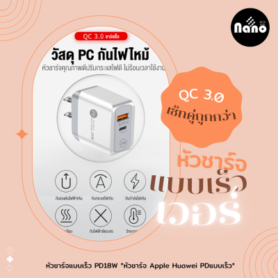 หัวชาร์จเร็ว  ใช้ได้กับ Apple X สายชาร์จเร็ว 18W หัวชาร์จเร็ว iPhone8/Xs mas/11/XR/12 พร้อมสายชาร์จ USB-Cสินค้าพร้อมส่งจากไทย