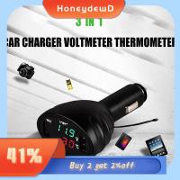 HONEYDEWD 12โวลต์/24โวลต์ ดิจิทัลแอลอีดี อุปกรณ์เสริมสำหรับรถยนต์ พอร์ต USB คู่ เครื่องวัดอุณหภูมิโวลต์มิเตอร์ ที่ชาร์จในรถ เครื่องวัดแรงดันไฟฟ้า