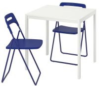 MELLTORP/NISSE Table and 2 folding chairs, white, dark blue-lilac,75 cm (เมลทอร์ป/นิสเซ่ โต๊ะและเก้าอี้พับ 2 ตัว)