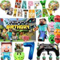 【YF】 Miner Crafting Birthday Decoration Disposable Tableware Foil Backdrop Cartoon Game Theme