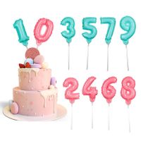 1pcs Self-inflating Mini Blue Pink Foil Number Ballon Cake Toppers With Plastic Stick Wedding Birthday Party Cake Decorations Balloons