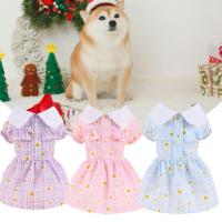 Dog Clothes Turn Down Collar Pet Dress Short Sleeve Adorable Dress-up Pullover Plaid Floral Print Dog Skirt Dog Accessories Dresses