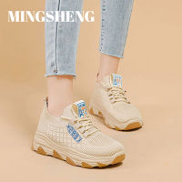 Mingsheng รองเท้าผ้าใบสำหรับผู้หญิง,รองเท้าผ้าฟลายทอระบายอากาศรองเท้าวิ่งลำลองรองเท้าลำลองเพิ่มความสูงสำหรับเด็กนักเรียน