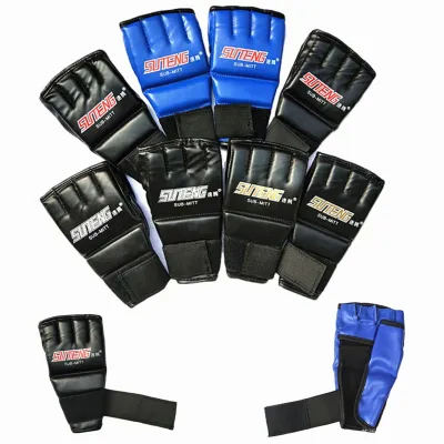 Half Finger Boxing Gloves PU Leather Fighting Kick Boxing Gloves Karate Muay Thai Sanda Training Workout Gloves For Kids Men