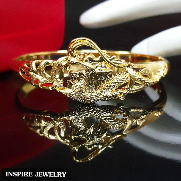 inspire-jewelry-กำไลมังกรทอง-ตัวเรือนหุ้มทองแท้-24k-ขนาด-6cm-งานจิวเวลรี่-งานร้านทอง-พร้อมกล่องกำไลหรู