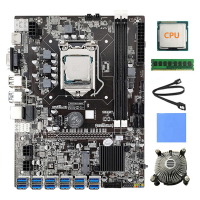 2X 12 Card GPU B75 BTC Mining Motherboard+CPU+Fan+Thermal Pad+4G DDR3 RAM+SATA Cable 12 USB3.0(PCIE) LGA1155 DDR3