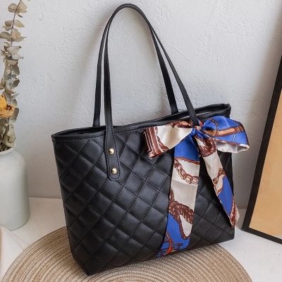 【jw】☏  Fashion Shoulder Rhombic Embroidery Handbag Leather Color large size Tote bag