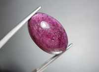 พลอยหลังเบี้ย รูบี้ ซอยไซต์ (Ruby In Zoisite) " หินแห่งความเชื่อมั่น" น้ำหนัก 27.48 ct. ขนาด 12.8*9.1*20 mm. พลอยแท้ 100 % เนื้อดี ราคาถูก